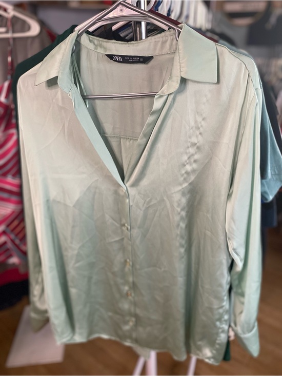 Zara Tops - Zara Mint Green Silky Button-Up Blouse